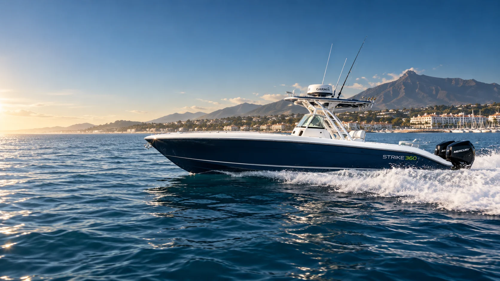 STRIKE 360 sportfishing boat underway off Marbella